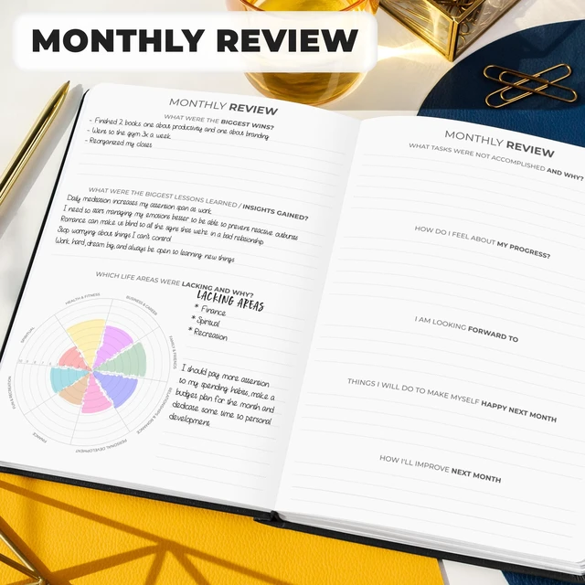 Alt view image 5 of 7 - Planner Premium, Undated Weekly & Monthly Planner, Black Advanced planner with gift box & stickers, daily day organizer for women, men & entrepreneurs, A5 eco leather hard cover