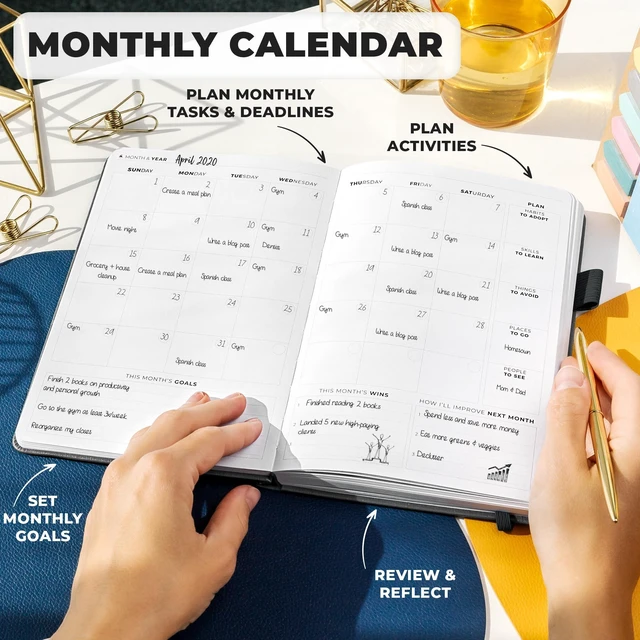 Alt view image 4 of 7 - Planner Premium, Undated Weekly & Monthly Planner, Silver Black Advanced planner with gift box & stickers, daily day organizer for women, men & entrepreneurs, A5 eco leather hard cover
