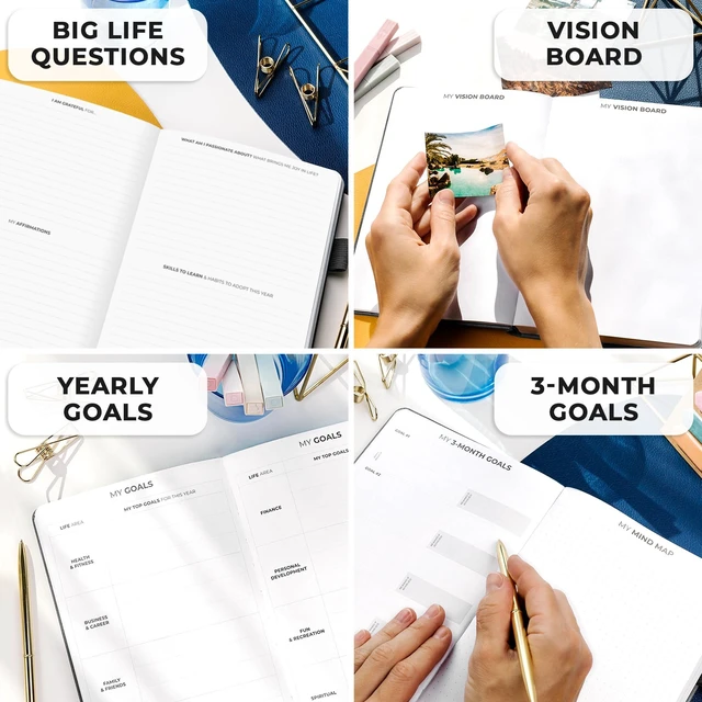Alt view image 6 of 7 - Planner Premium, Undated Weekly & Monthly Planner, Silver Black Advanced planner with gift box & stickers, daily day organizer for women, men & entrepreneurs, A5 eco leather hard cover