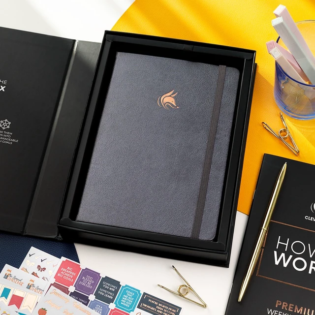 Alt view image 7 of 7 - Planner Premium, Undated Weekly & Monthly Planner, Silver Black Advanced planner with gift box & stickers, daily day organizer for women, men & entrepreneurs, A5 eco leather hard cover