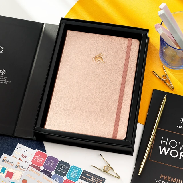 Alt view image 7 of 7 - Planner Premium, Undated Weekly & Monthly Planner, Rose Gold Advanced planner with gift box & stickers, daily day organizer for women, men & entrepreneurs, A5 eco leather hard cover
