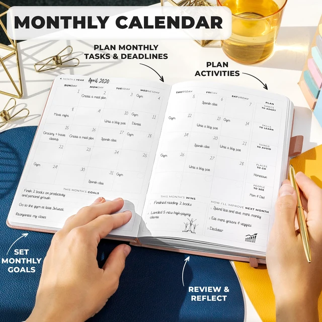 Alt view image 4 of 7 - Planner Premium, Undated Weekly & Monthly Planner, Rose Gold Advanced planner with gift box & stickers, daily day organizer for women, men & entrepreneurs, A5 eco leather hard cover