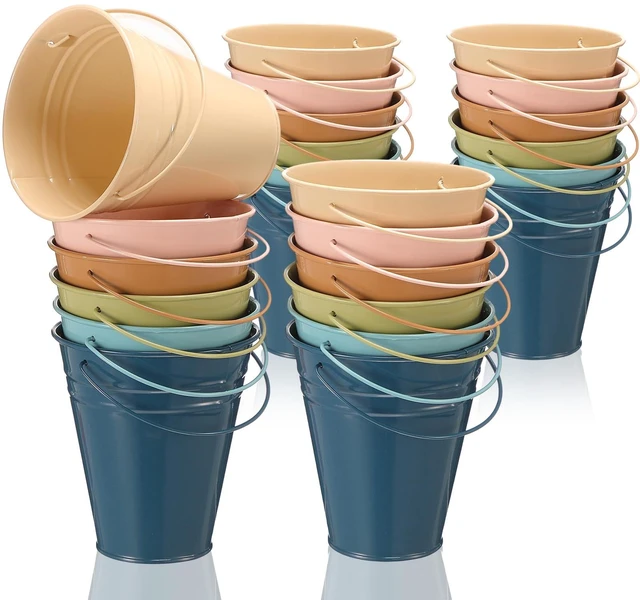 Main image of 24 Pack Small Metal Buckets with Handle for Pencil,Morandi 4.5 x 5.1 Inch Mini Galvanized Tin Buckets for Classrooms Boho Crafts Candy Holder Back to School Birthday Party Favors