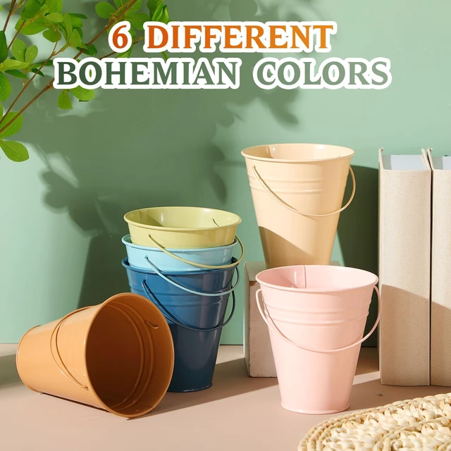 Alt view image 2 of 7 - 24 Pack Small Metal Buckets with Handle for Pencil,Morandi 4.5 x 5.1 Inch Mini Galvanized Tin Buckets for Classrooms Boho Crafts Candy Holder Back to School Birthday Party Favors