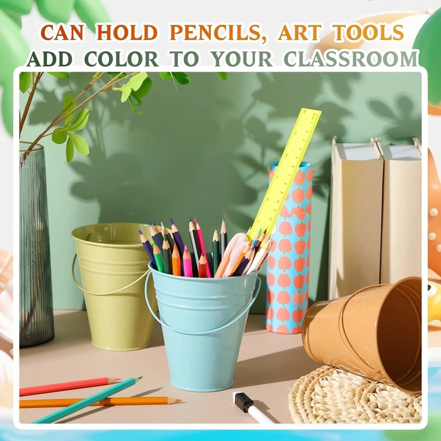 Alt view image 5 of 7 - 24 Pack Small Metal Buckets with Handle for Pencil,Morandi 4.5 x 5.1 Inch Mini Galvanized Tin Buckets for Classrooms Boho Crafts Candy Holder Back to School Birthday Party Favors