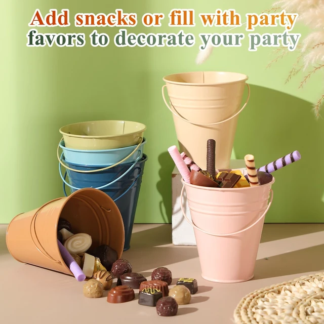 Alt view image 6 of 7 - 24 Pack Small Metal Buckets with Handle for Pencil,Morandi 4.5 x 5.1 Inch Mini Galvanized Tin Buckets for Classrooms Boho Crafts Candy Holder Back to School Birthday Party Favors