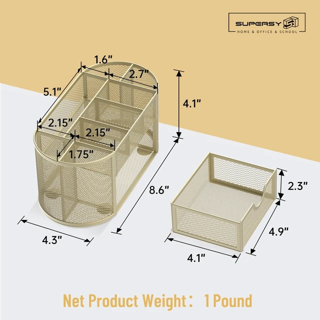 Alt view image 3 of 7 - Mesh Desk Organizer, Desk Accessories & Workspace Organizers with Drawers, Pencil Holder for Desk with 9 Compartments for Office Suppliess, 8.6 x 4.3 x 4.1 Inch, Yellow