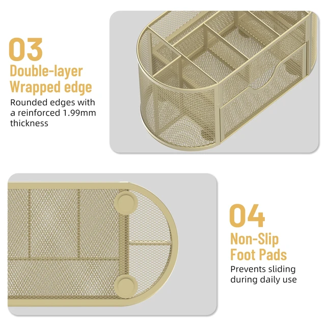 Alt view image 6 of 7 - Mesh Desk Organizer, Desk Accessories & Workspace Organizers with Drawers, Pencil Holder for Desk with 9 Compartments for Office Suppliess, 8.6 x 4.3 x 4.1 Inch, Yellow