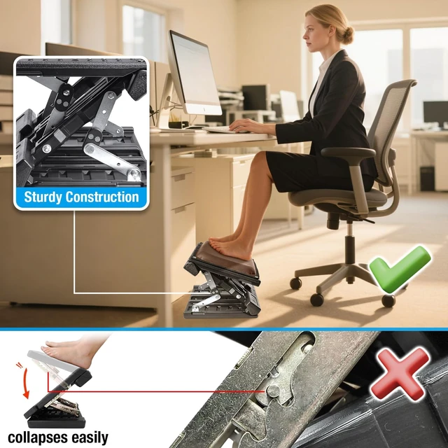 Alt view image 3 of 7 - Adjustable Foot Rest Under Desk for Office,Home, Gaming & Study Infinite Angle, Ergonomic Footrest,Removable Cushion,Foldable Design,15.75" x 10.2" Platform & Up to 10.6" Height,Brown