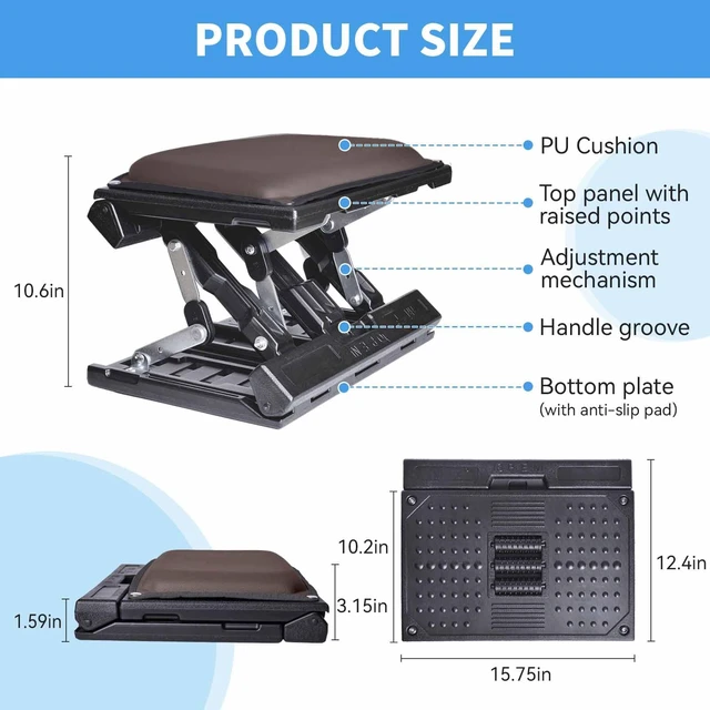 Alt view image 5 of 7 - Adjustable Foot Rest Under Desk for Office,Home, Gaming & Study Infinite Angle, Ergonomic Footrest,Removable Cushion,Foldable Design,15.75" x 10.2" Platform & Up to 10.6" Height,Brown