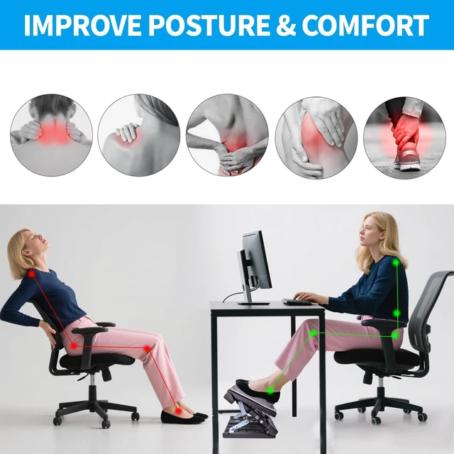 Alt view image 2 of 7 - Adjustable Foot Rest Under Desk for Office,Home, Gaming & Study Infinite Angle, Ergonomic Footrest,Removable Cushion,Foldable Design,15.75" x 10.2" Platform & Up to 10.6" Height,Gray