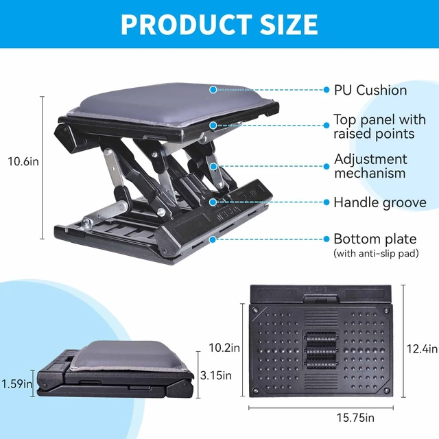 Alt view image 4 of 7 - Adjustable Foot Rest Under Desk for Office,Home, Gaming & Study Infinite Angle, Ergonomic Footrest,Removable Cushion,Foldable Design,15.75" x 10.2" Platform & Up to 10.6" Height,Gray