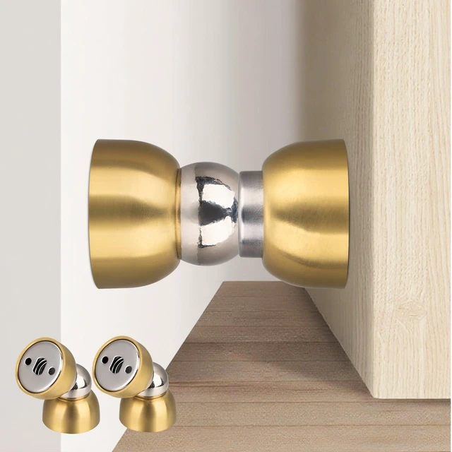Main image of Powerful Magnetic Door Stopper - 2 Pcs Stainless Steel Mini Door Stop, Heavy Duty Magnetism Door Holder for Bedroom, Bathroom, Kitchen, Home, Office (Gold)