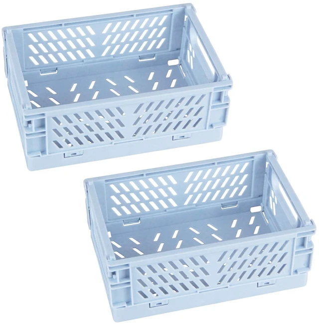 Main image of 2-Pack Mini Foldable Plastic Baskets for Organizing and Storage, Collapsible Storage Crate for Home Kitchen Bedroom Bathroom Office (9.8x6.5x3.8, Blue)
