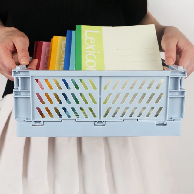 Alt view image 4 of 5 - 2-Pack Mini Foldable Plastic Baskets for Organizing and Storage, Collapsible Storage Crate for Home Kitchen Bedroom Bathroom Office (9.8x6.5x3.8, Blue)