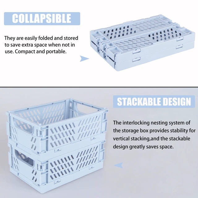 Alt view image 3 of 5 - 2-Pack Mini Foldable Plastic Baskets for Organizing and Storage, Collapsible Storage Crate for Home Kitchen Bedroom Bathroom Office (9.8x6.5x3.8, Blue)