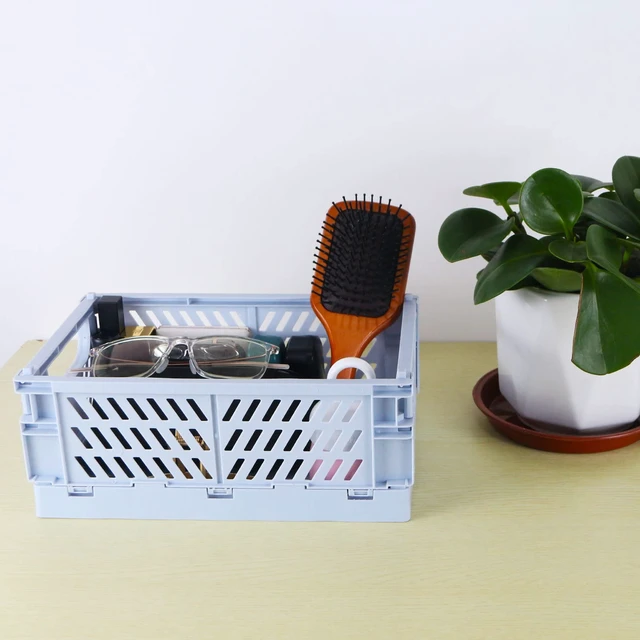 Alt view image 5 of 5 - 2-Pack Mini Foldable Plastic Baskets for Organizing and Storage, Collapsible Storage Crate for Home Kitchen Bedroom Bathroom Office (9.8x6.5x3.8, Blue)