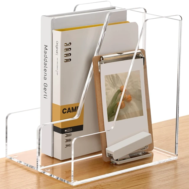 Main image of 2-Pack Acrylic Magazine File Holder Desk Organizer Magazine Rack, Clear, Vertical File Sorter Holders, 9.45" D x 3.54" W x 10.24" H