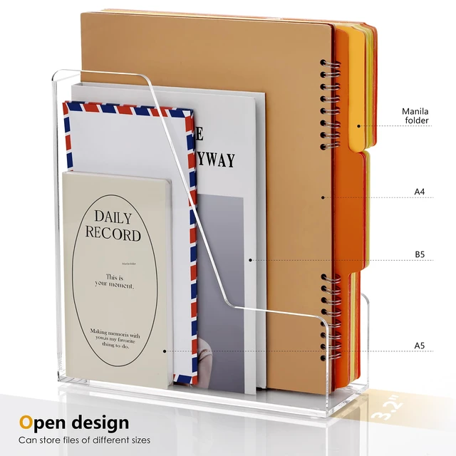 Alt view image 2 of 7 - 2-Pack Acrylic Magazine File Holder Desk Organizer Magazine Rack, Clear, Vertical File Sorter Holders, 9.45" D x 3.54" W x 10.24" H