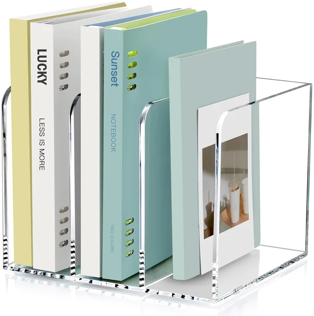 Main image of Acrylic Magazine Holder Desk Organizer Workspace Sorter Clear 3 Slot Bookend File Sorter Holder,Folder Rack, Office Accessories Organization Storage with 3 Vertical Compartments