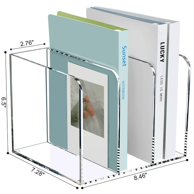 Alt view image 2 of 7 - Acrylic Magazine Holder Desk Organizer Workspace Sorter Clear 3 Slot Bookend File Sorter Holder,Folder Rack, Office Accessories Organization Storage with 3 Vertical Compartments