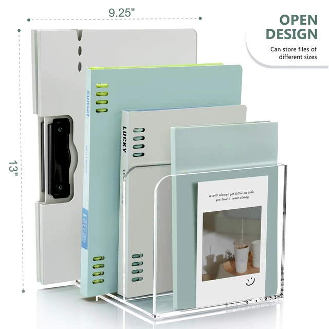 Alt view image 3 of 7 - Acrylic Magazine Holder Desk Organizer Workspace Sorter Clear 3 Slot Bookend File Sorter Holder,Folder Rack, Office Accessories Organization Storage with 3 Vertical Compartments