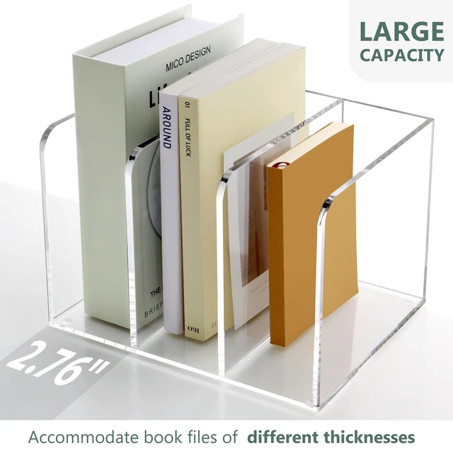 Alt view image 5 of 7 - Acrylic Magazine Holder Desk Organizer Workspace Sorter Clear 3 Slot Bookend File Sorter Holder,Folder Rack, Office Accessories Organization Storage with 3 Vertical Compartments