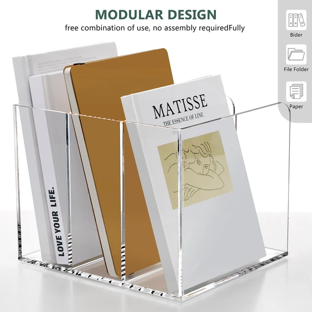 Alt view image 6 of 7 - Acrylic Magazine Holder Desk Organizer Workspace Sorter Clear 3 Slot Bookend File Sorter Holder,Folder Rack, Office Accessories Organization Storage with 3 Vertical Compartments