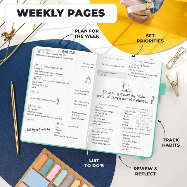 Alt view image 3 of 7 - Planner Premium, Undated Weekly & Monthly Planner, Turquoise Advanced planner with gift box & stickers, daily day organizer for women, men & entrepreneurs, A5 eco leather hard cover