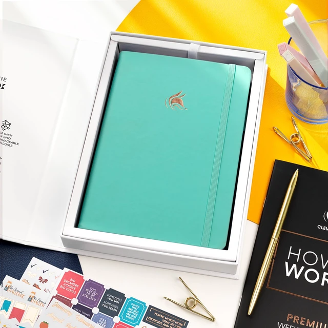 Alt view image 7 of 7 - Planner Premium, Undated Weekly & Monthly Planner, Turquoise Advanced planner with gift box & stickers, daily day organizer for women, men & entrepreneurs, A5 eco leather hard cover
