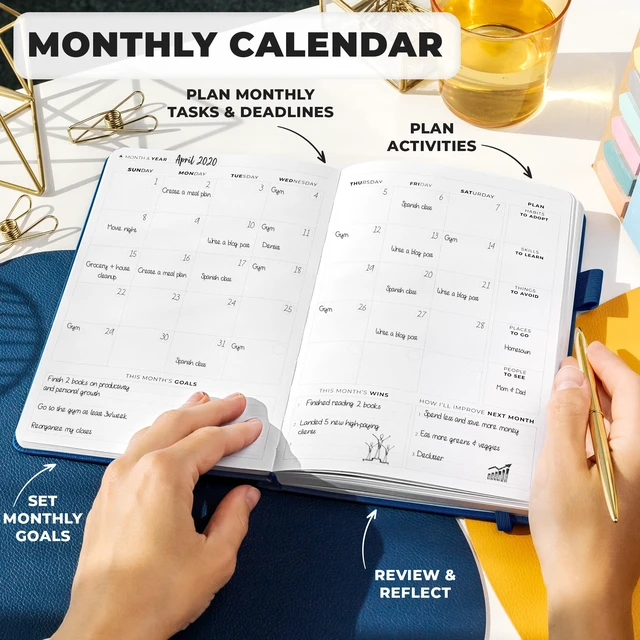 Alt view image 4 of 7 - Planner Premium, Undated Weekly & Monthly Planner, Mystic Blue Advanced planner with gift box & stickers, daily day organizer for women, men & entrepreneurs, A5 eco leather hard cover