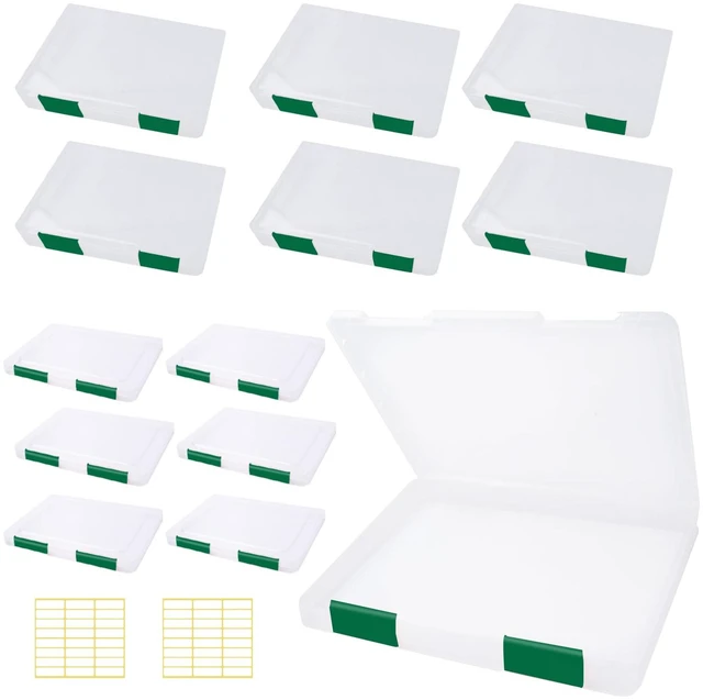 Main image of 12 Pcs Clear Paper Storage Box, Green, 12.4 x 9.84 x 1.18 Inches A4 Plastic File Box with Buckle, Document Paper Organizer, for Magazine Craft, Board Game Project Cases Containers