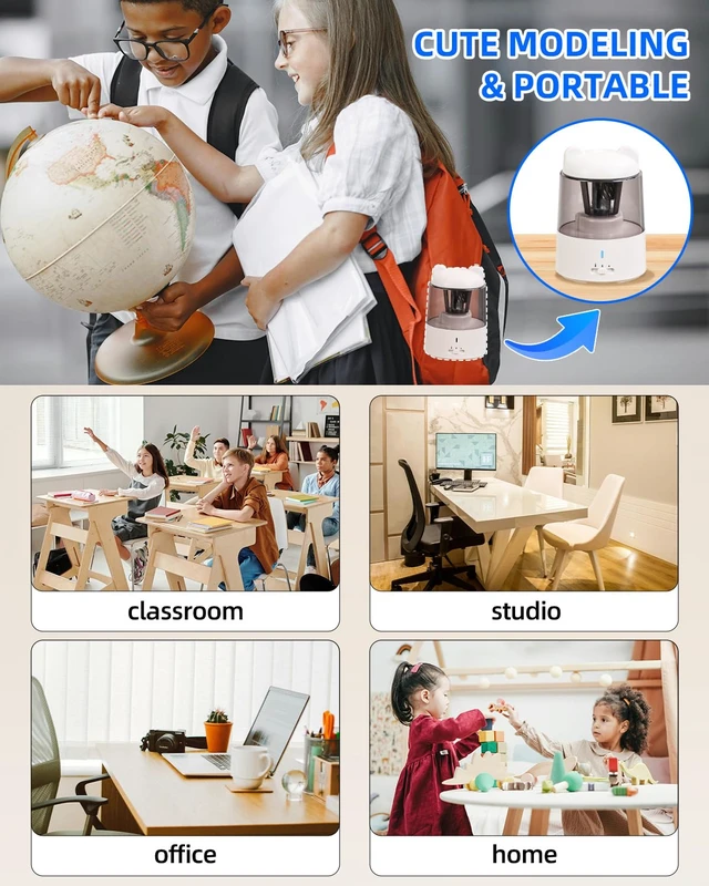 Alt view image 7 of 7 - Electric Pencil Sharpener for Colored Pencils, Auto Stop,White 3 Sharpening Modes,Suitable for No.2/Colored (6-8mm),Cordless Rechargeable,Cute for Kids Gift, for Classroom/Office/Home