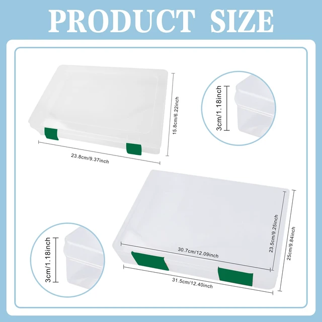 Alt view image 2 of 6 - 12 Pcs Clear Paper Storage Box, Green, 12.4 x 9.84 x 1.18 Inches A4 Plastic File Box with Buckle, Document Paper Organizer, for Magazine Craft, Board Game Project Cases Containers