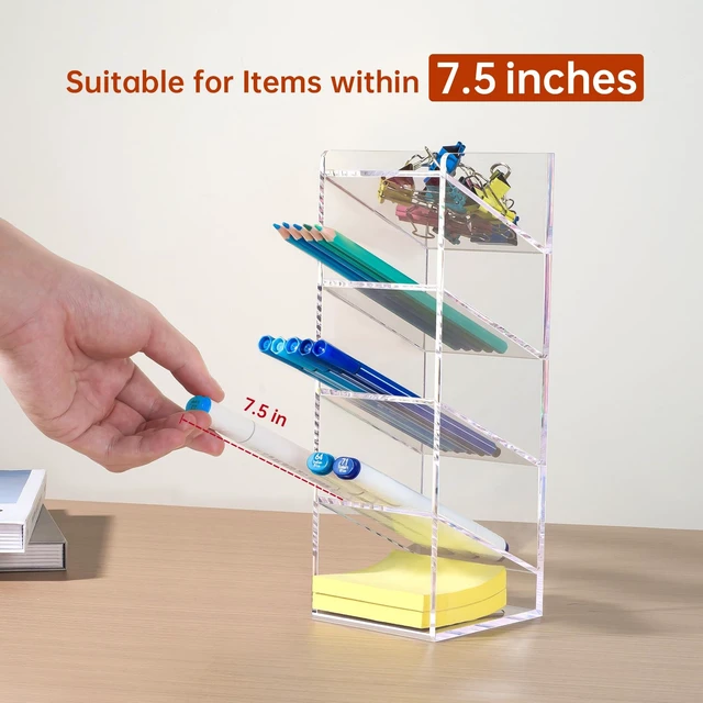Alt view image 2 of 6 - Acrylic Vertical Marker Organizer for 50 Markers, Desk Orgaizer 5 Compartments Clear Angled Pen & Pencil Holder, Large Stationery & Art Supply Storage for School (10.2 x3.3 x 4 Inch)