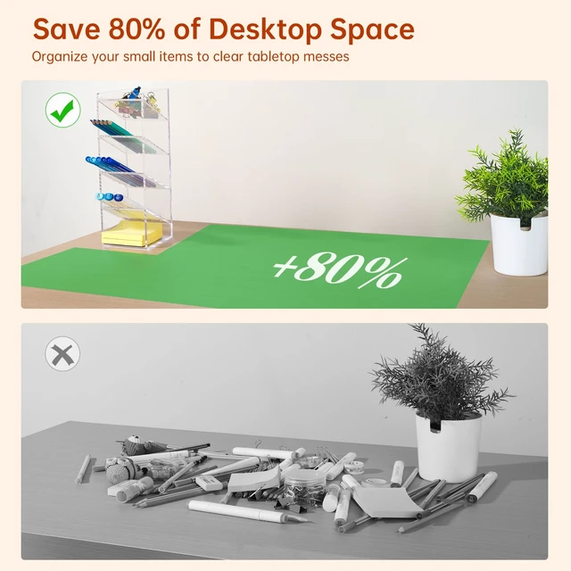 Alt view image 5 of 6 - Acrylic Vertical Marker Organizer for 50 Markers, Desk Orgaizer 5 Compartments Clear Angled Pen & Pencil Holder, Large Stationery & Art Supply Storage for School (10.2 x3.3 x 4 Inch)