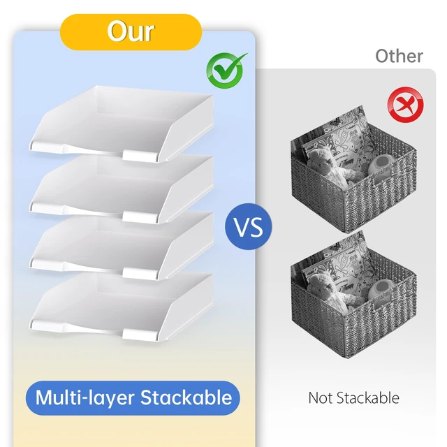 Alt view image 3 of 7 - 4 Pack Stackable Paper Trays for Letter Documents, Desktop File Organizers for Office Supplies, Stackable Desk Tray Holder for Paper Storage, White