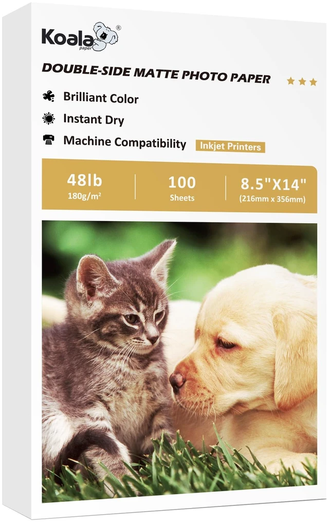 Main image of Double Sided Matte Photo Paper 8.5X14 Inch 48LB 100 Sheets Legal Size Presentation Paper Compatible with Inkjet Printer, 180gsm