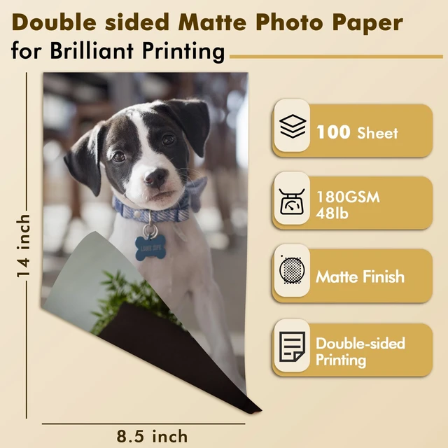 Alt view image 2 of 7 - Double Sided Matte Photo Paper 8.5X14 Inch 48LB 100 Sheets Legal Size Presentation Paper Compatible with Inkjet Printer, 180gsm