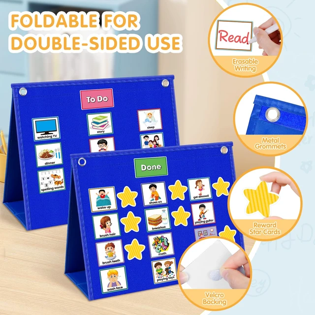 Alt view image 2 of 7 - Large Visual Schedule for Kids with Autism Chore Chart for Kids Daily Routine Chart Autism Learning Materials Toddler Planning Board Visual Schedule for Classroom, Home with 124 Cards (Blue)