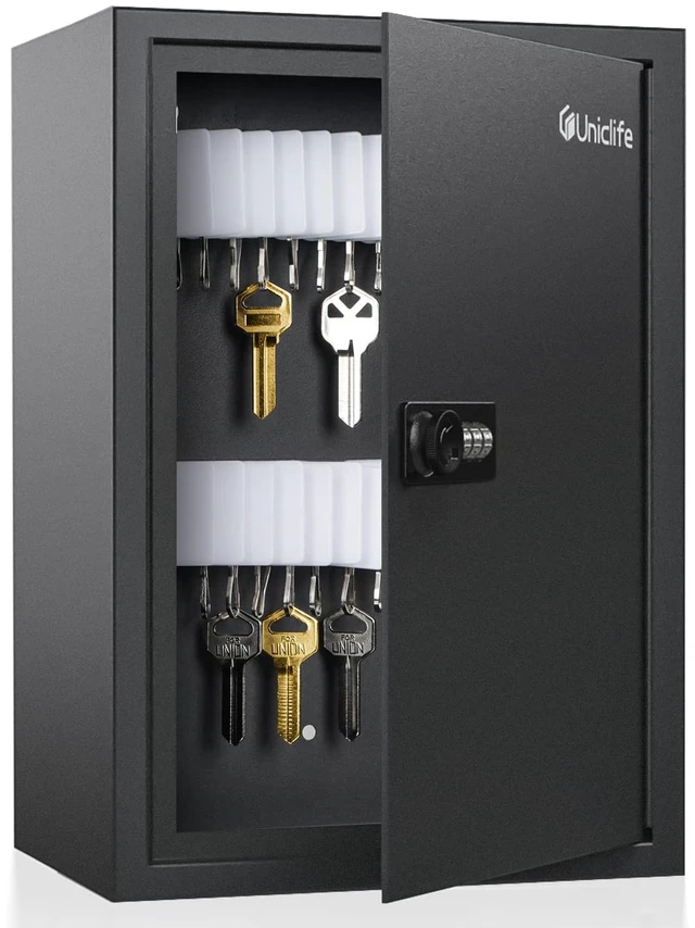 Main image of 40 Position Slotted Key Cabinet with Combination Lock Resettable Black Digital Security Storage Box Steel Key Organizer with Slotted Racks White Key Tag Labels and Permanent Pen