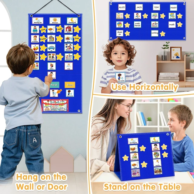 Alt view image 3 of 7 - Large Visual Schedule for Kids with Autism Chore Chart for Kids Daily Routine Chart Autism Learning Materials Toddler Planning Board Visual Schedule for Classroom, Home with 124 Cards (Blue)