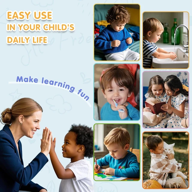 Alt view image 4 of 7 - Large Visual Schedule for Kids with Autism Chore Chart for Kids Daily Routine Chart Autism Learning Materials Toddler Planning Board Visual Schedule for Classroom, Home with 124 Cards (Blue)
