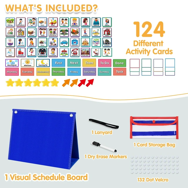 Alt view image 6 of 7 - Large Visual Schedule for Kids with Autism Chore Chart for Kids Daily Routine Chart Autism Learning Materials Toddler Planning Board Visual Schedule for Classroom, Home with 124 Cards (Blue)