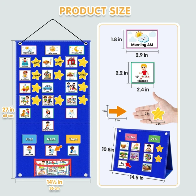 Alt view image 7 of 7 - Large Visual Schedule for Kids with Autism Chore Chart for Kids Daily Routine Chart Autism Learning Materials Toddler Planning Board Visual Schedule for Classroom, Home with 124 Cards (Blue)
