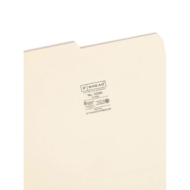 Alt view image 5 of 5 - File Folder, Reinforced 1/2-Cut Tab, Assorted Positions, Letter Size, Manila, 100 per Box (10326)