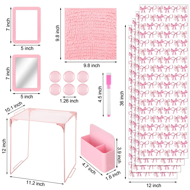 Alt view image 2 of 6 - 16 Pcs Locker Accessories for Girls Locker Decor, Pink, Playful Back to School Locker Decorations Bow Wallpaper Magnetic Whiteboard Mirror Dry Eraser Marker Rug Storage Cup Organizing Shelf