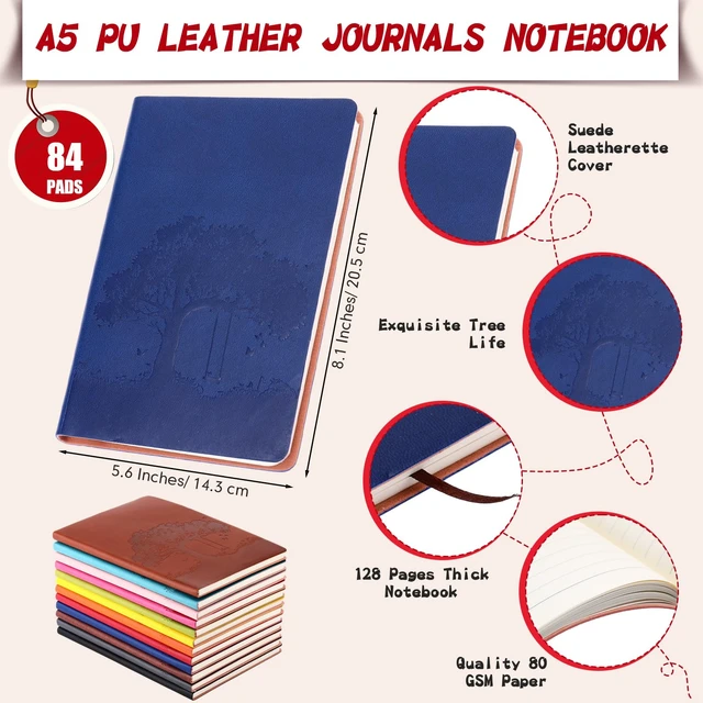 Alt view image 2 of 7 - 84 Pcs A6 PU Leather Journals Bulk Tree Notebooks, Vintage Color