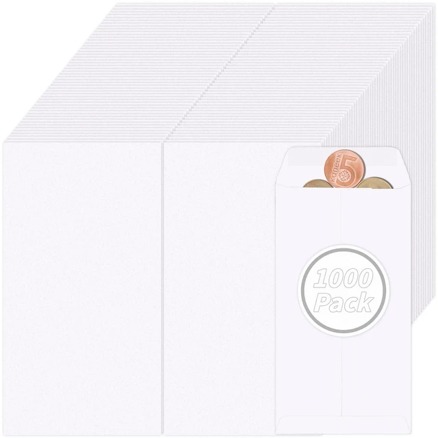 Main image of 1000 Pcs Money Envelopes for Cash 3.5x6.5in White Coin Envelopes Small Cash Envelopes with Gummed Flaps for Money Saving Challenge Small Item Organizer Coins Tickets Tips Parts Seed Storage