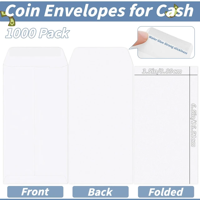 Alt view image 2 of 7 - 1000 Pcs Money Envelopes for Cash 3.5x6.5in White Coin Envelopes Small Cash Envelopes with Gummed Flaps for Money Saving Challenge Small Item Organizer Coins Tickets Tips Parts Seed Storage